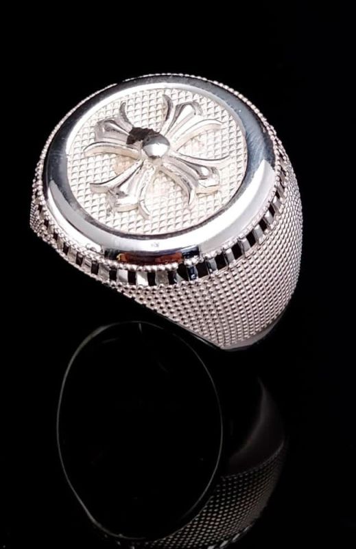 Cross Emblem Textured Silver Ring