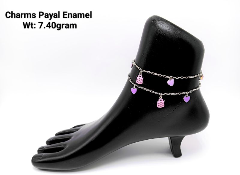 Enamel Charm Payal Silver Anklet
