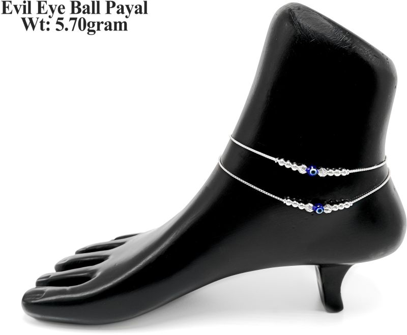 Evil Eye Beaded Silver Anklet