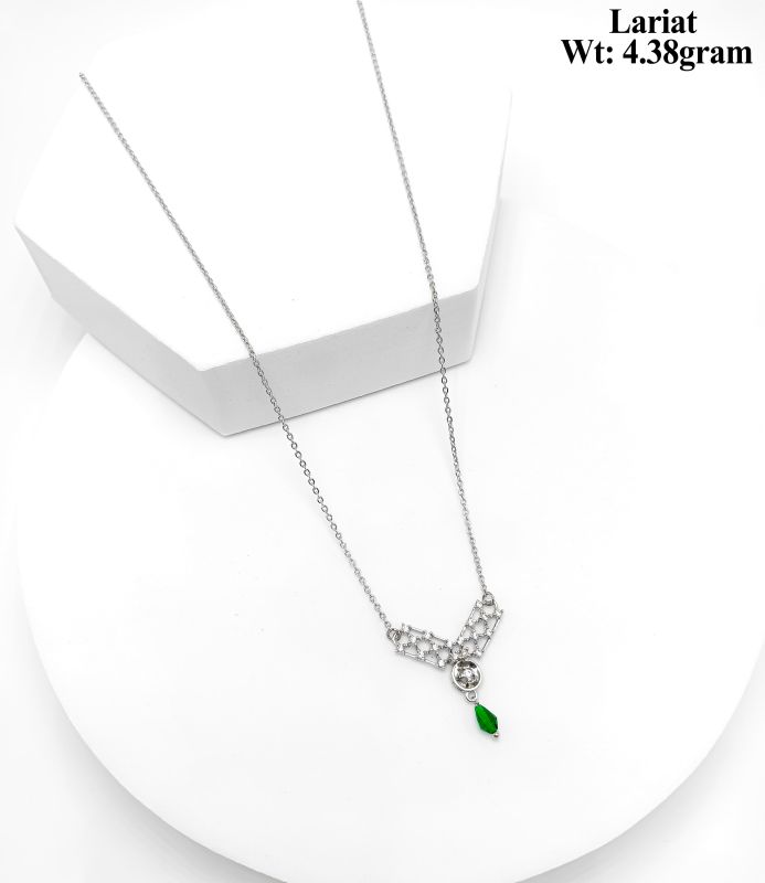 Green Drop Lariat Geometric Pendant Necklace