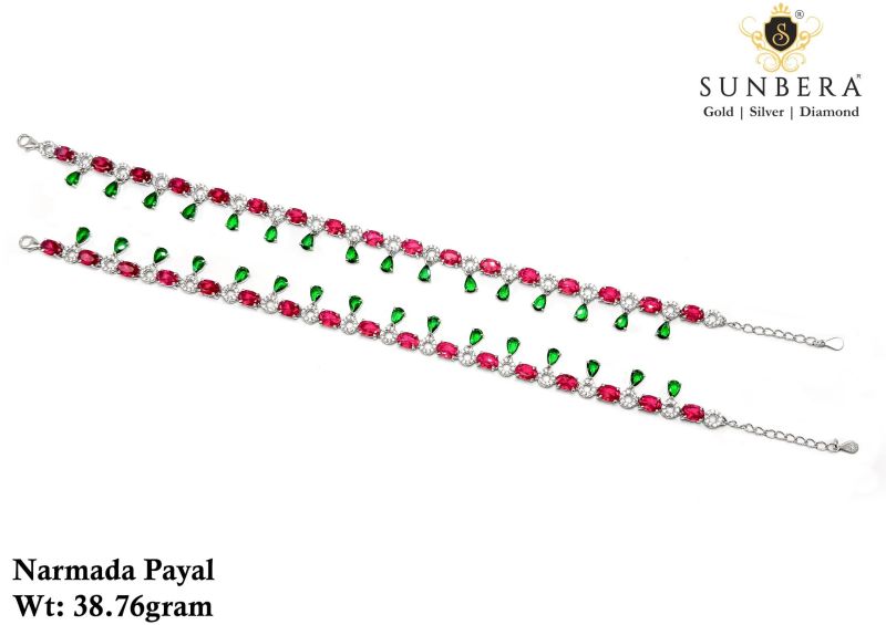 Narmada Stone Silver Payal Anklet