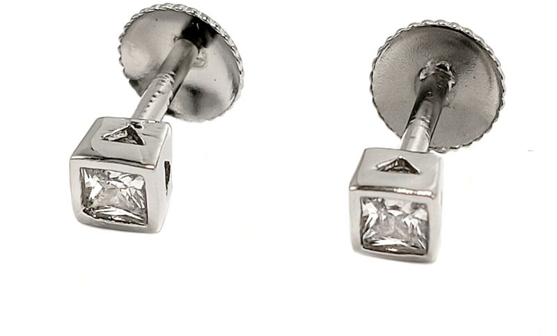 Square Diamond Screw Back Stud Earrings