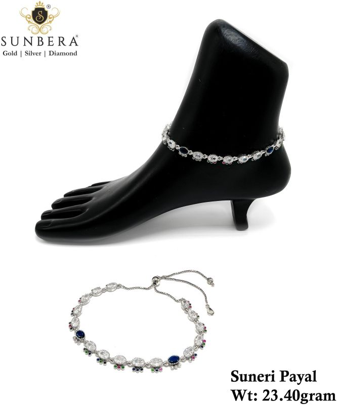 Suneri Multicolor Floral Silver Payal Anklet