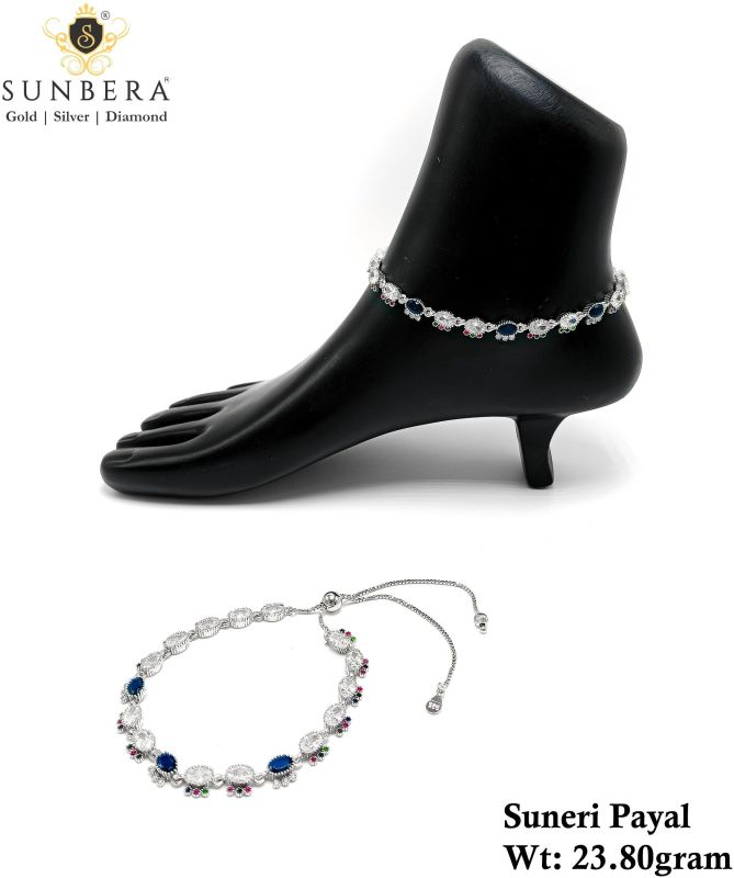 Suneri Pink & Blue Stone Payal Anklet