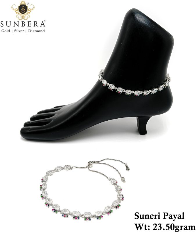Suneri Pink & Green Stone Payal Anklet