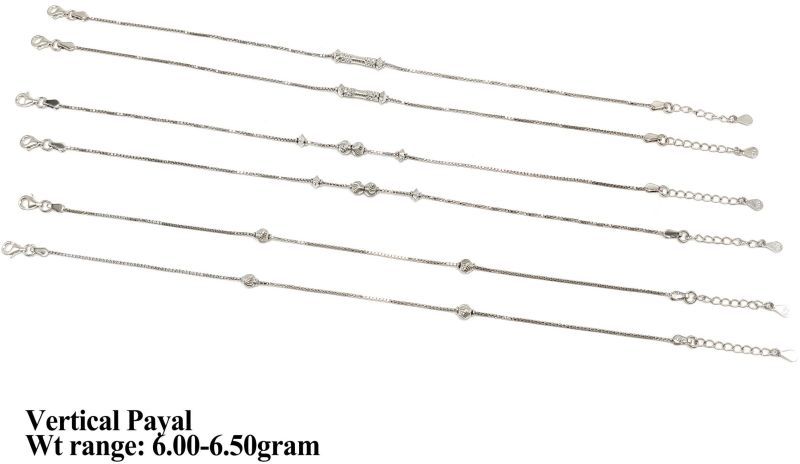 Vertical Chain Charm Silver Payal Set