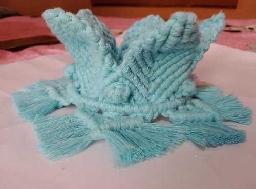 Light Blue Cotton Macrame Candle Holder
