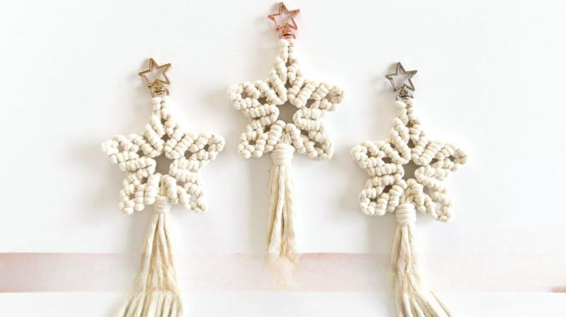Macrame Beige Shooting Star Keychain