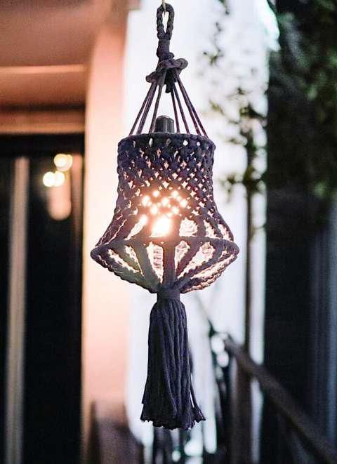 Macrame Navy Blue Hanging Lantern
