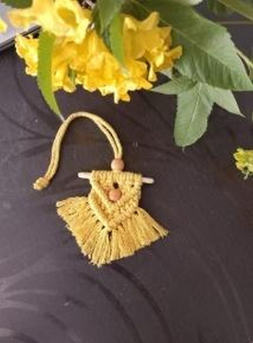 Macrame Yellow Car Charm