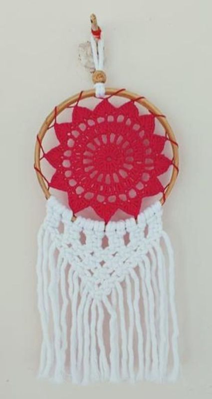 Red White Crochet Wall Hanging