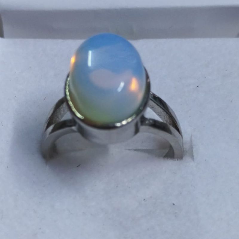 Moon Stone Rhodium Ring