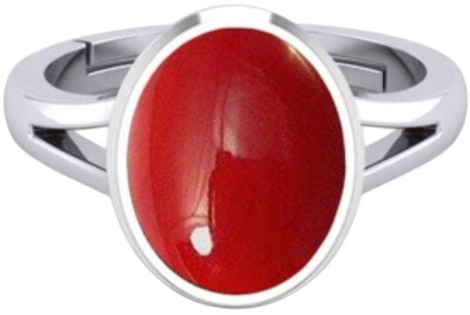 Moonga Stone Oval Rhodium Ring