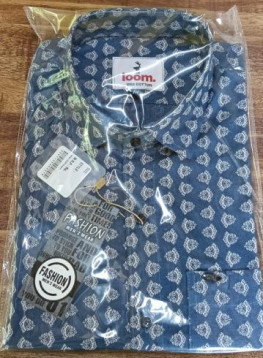 Mens Printed Cotton Dark Blue Formal Shirt