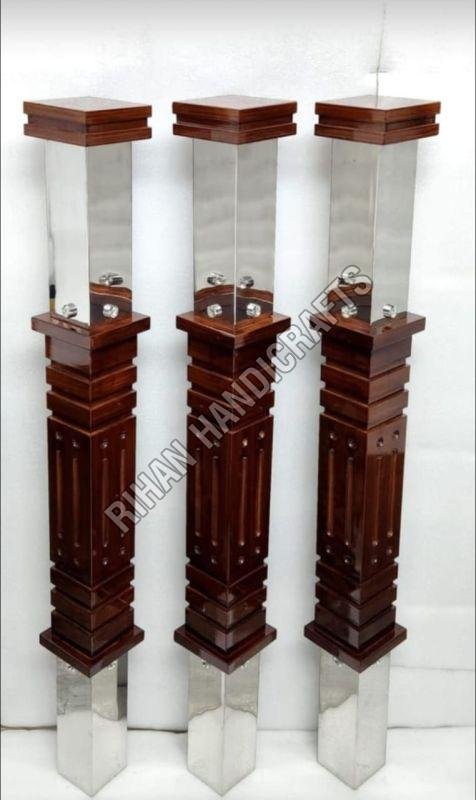 Square Wooden Stainless Steel Railing Pillar