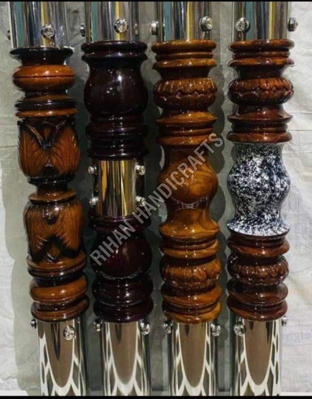 Stainless Steel Polished Round Wooden Railing Pillar