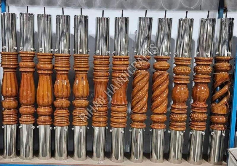 Stainless Steel Polished Wooden Stair Pillar