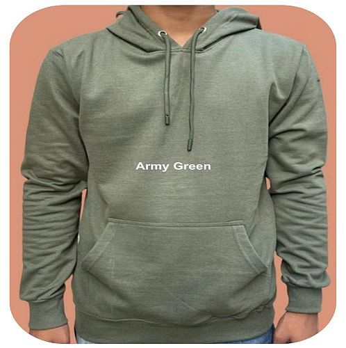 Mens Army Green Non Zipper Cotton Hoodie
