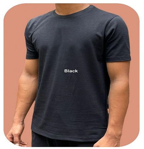 Mens Black Poly Cotton Round Neck T-Shirt
