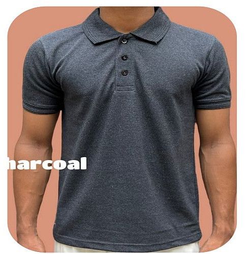 Mens Charcoal Grey Cotton Polo T-Shirt