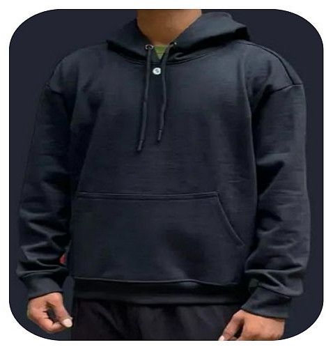 Mens Navy Blue Drop Shoulder Cotton Hoodie
