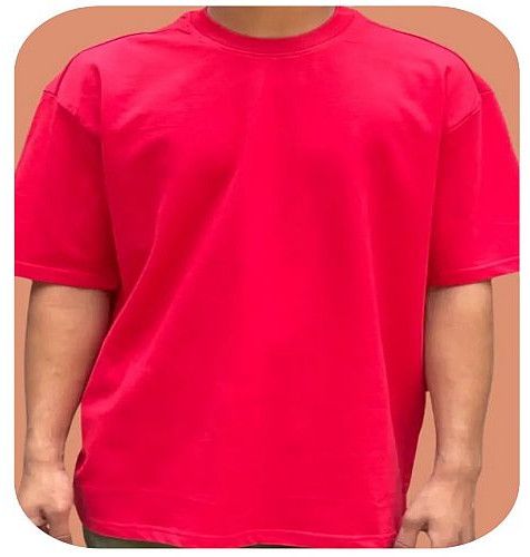Mens Pink Terry Cotton Round Neck Drop Shoulder Oversized T-Shirt