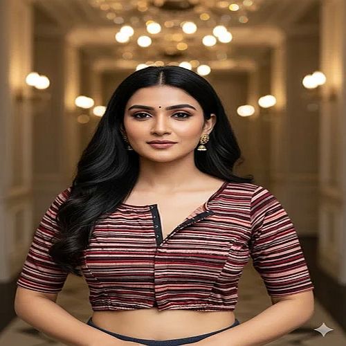 Vintage Maroon Round Neck Cotton Stretchable Kalamkari Blouse