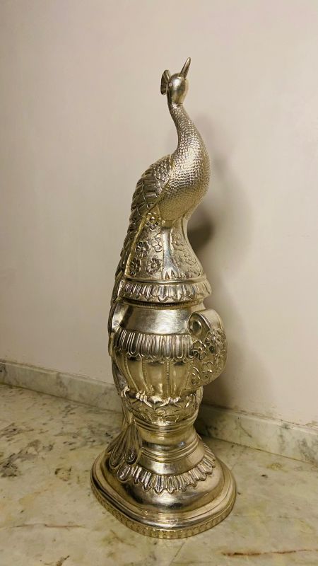 Engraved Metal Peacock Sculpture
