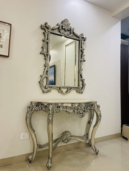 Floral Scroll Mirror Console Table Set