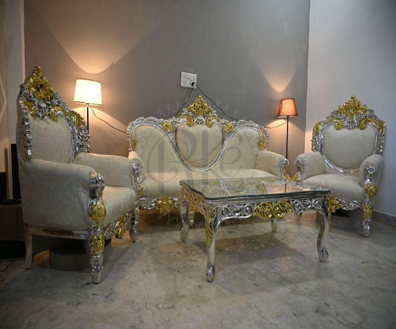 Cream Upholstery Ornate Living Room Set
