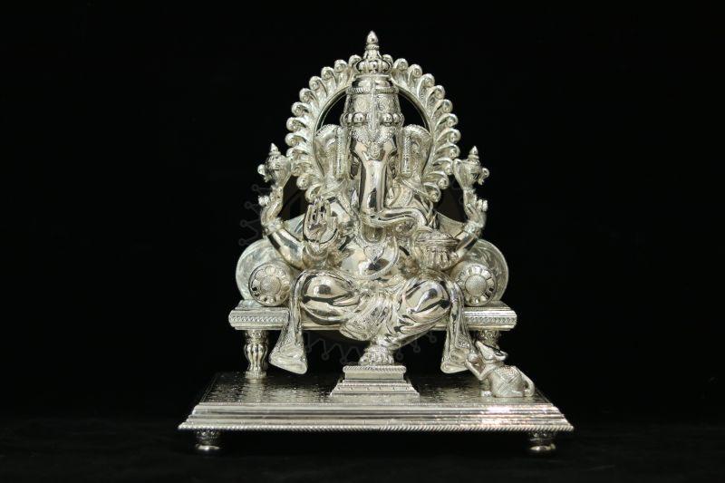 Crown Seated Ganesha Throne Sculpture