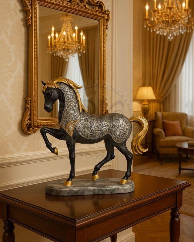 Gloss Black Gold Mane Horse Sculpture