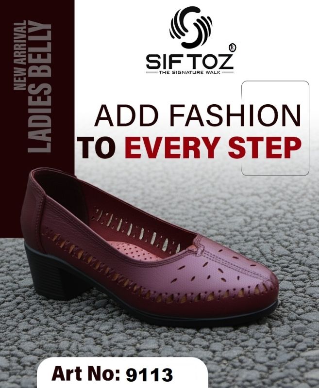 Ladies Maroon Block Heel Belly Shoes