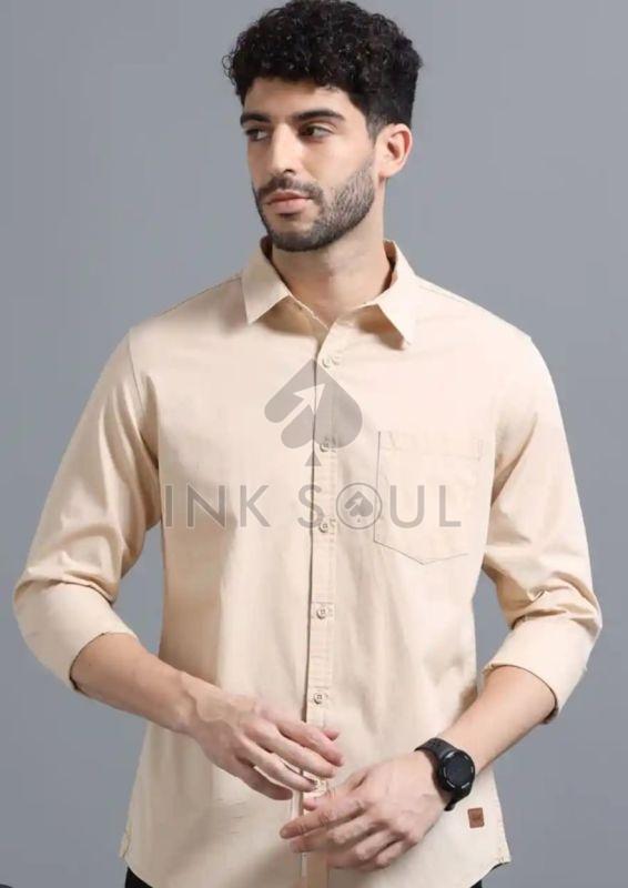 Mens Beige Cotton Shirts