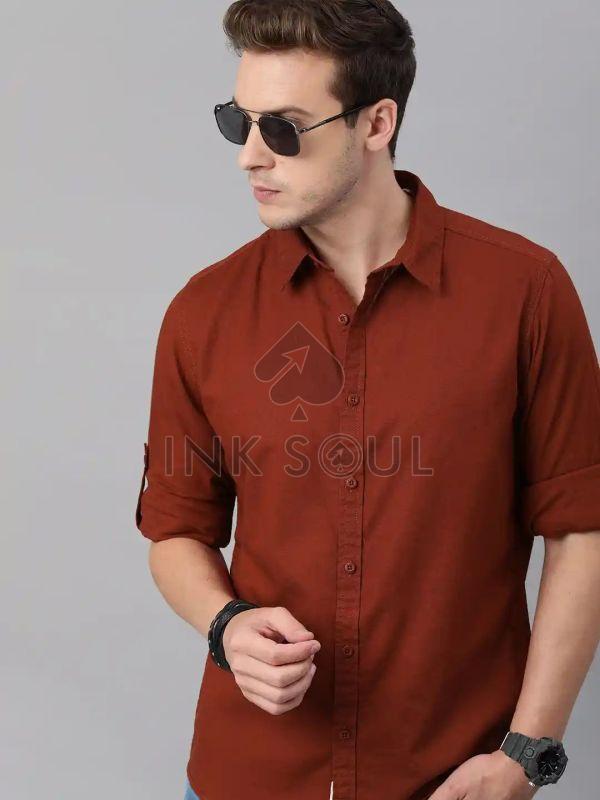 Mens Brown Cotton Shirts