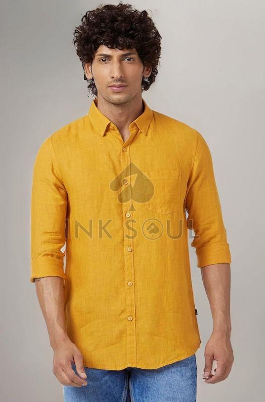 Mens Mustard Cotton Shirts