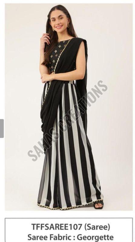 Black Printed Georgette Saree