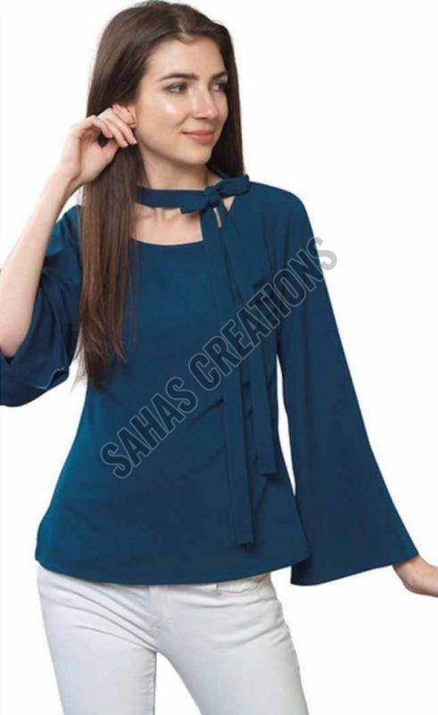 Blue Plain Heavy Crepe Top