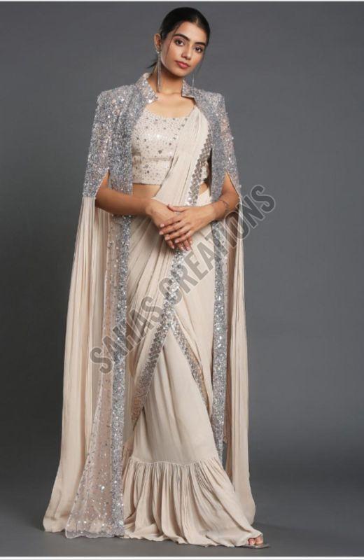 Brown Embroidered Heavy Georgette Saree