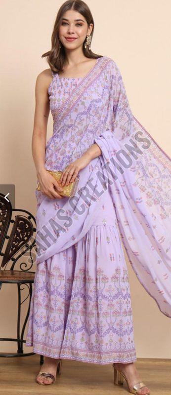Lavender Printed Georgette Saree