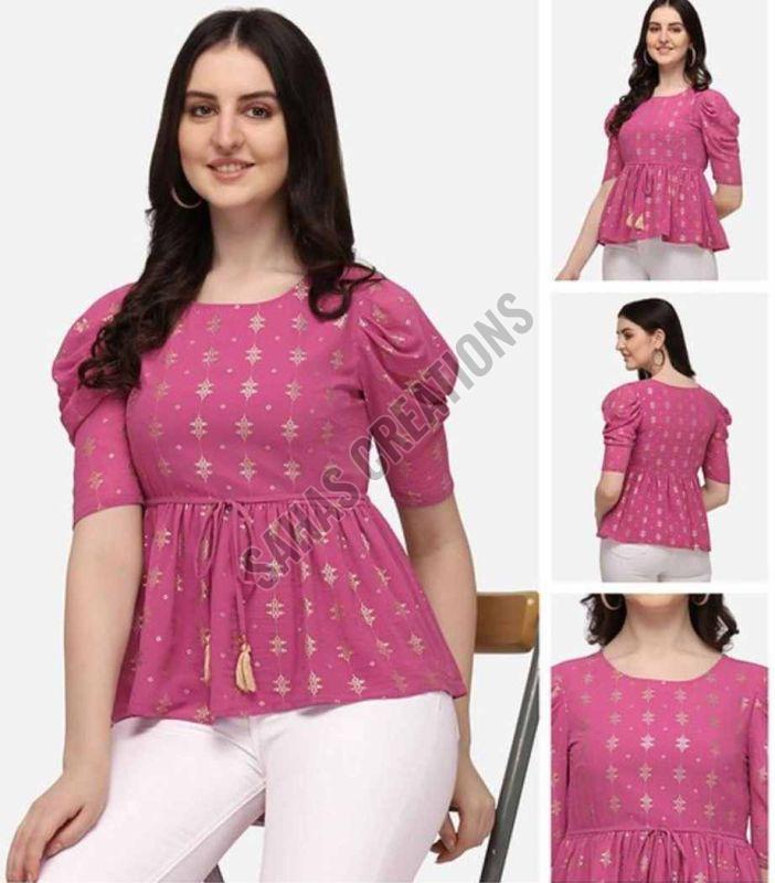 Pink Printed Rayon Top