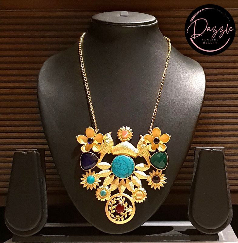 Ladies Colorburst Floral Golden Statement Necklace