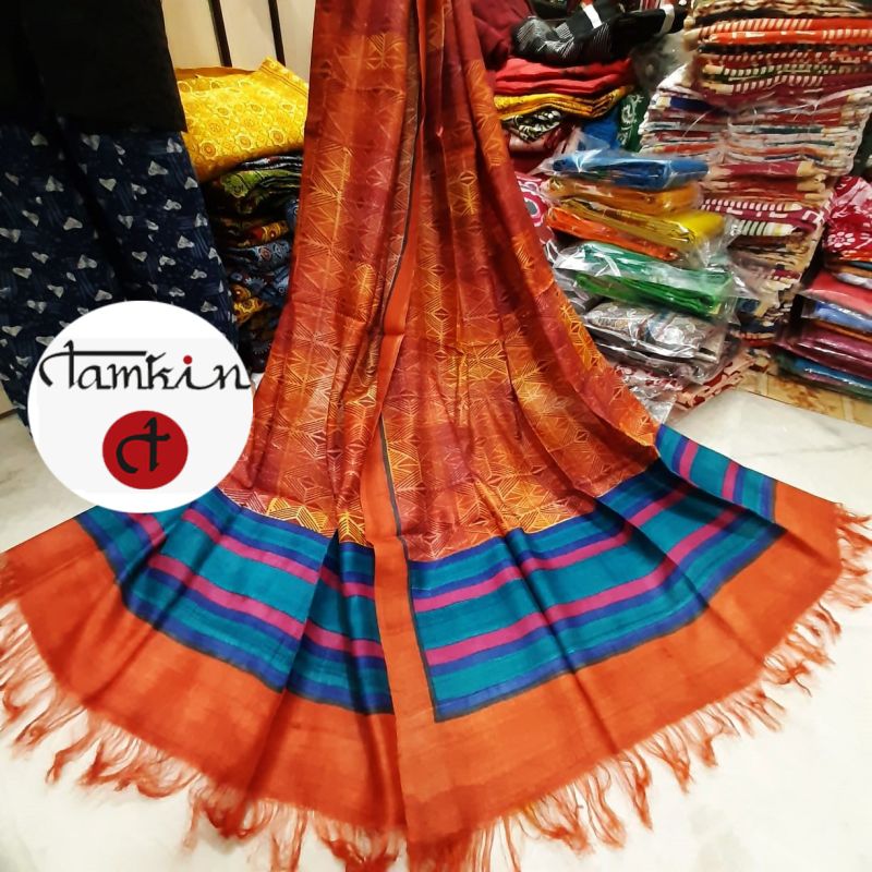 Ladies Golden Stripe Tussar Silk Stole