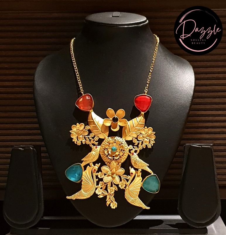 Ladies Ornate Bird Floral Golden Statement Necklace