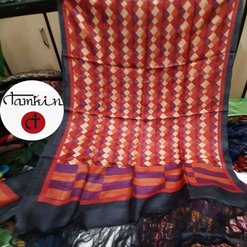 Womens Diamond Stripe Tussar Silk Stole