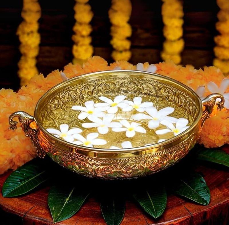 Golden Polished Brass Peacock Urli