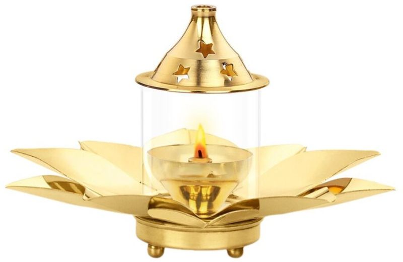 Kamal Pure Brass Diya With Glass