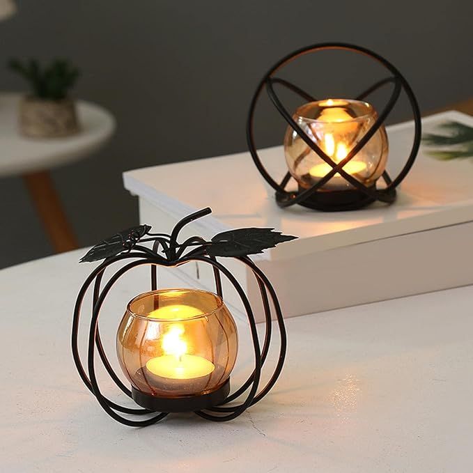 Pumpking Glass Votive Candle Holder