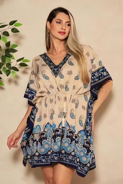 Casual Wear Ladies Blue Cotton Printed Kaftan