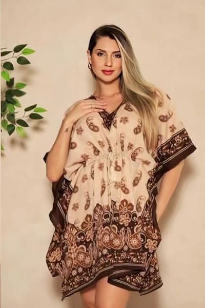 Ladies Brown Cotton Printed Kaftan Kurti